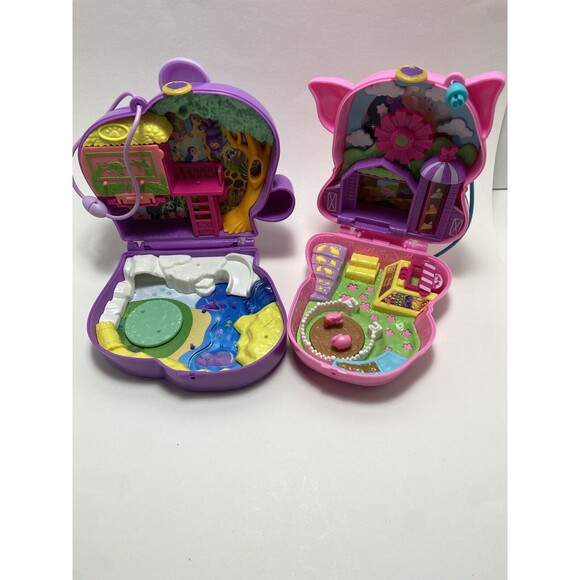 Polly Pocket Pink Pig and Purple Elephant Adventure Compacts Lot no Figures - Picture 4 of 9